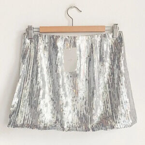Frank  + Oak Sequin Silver Metallic Sparkly Minis Skirt S